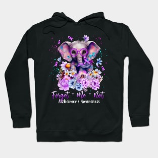 Elephant Flower Forget Me Not Alzheimer's Awareness Month Hoodie